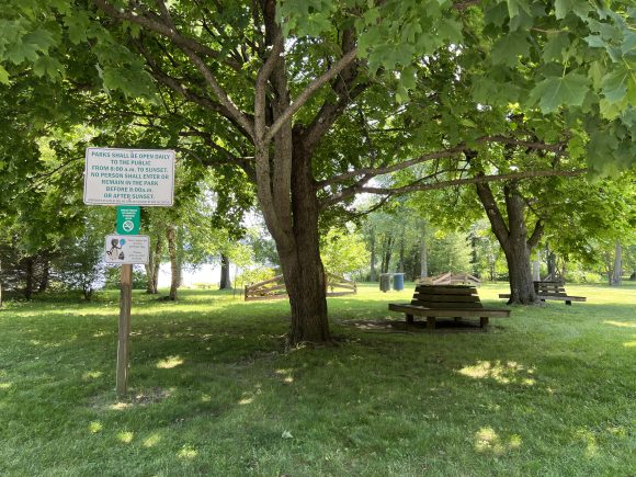 Lake Musconetcong Park in Stanhope NJ - Extras - picnic tables in shade WIDE view