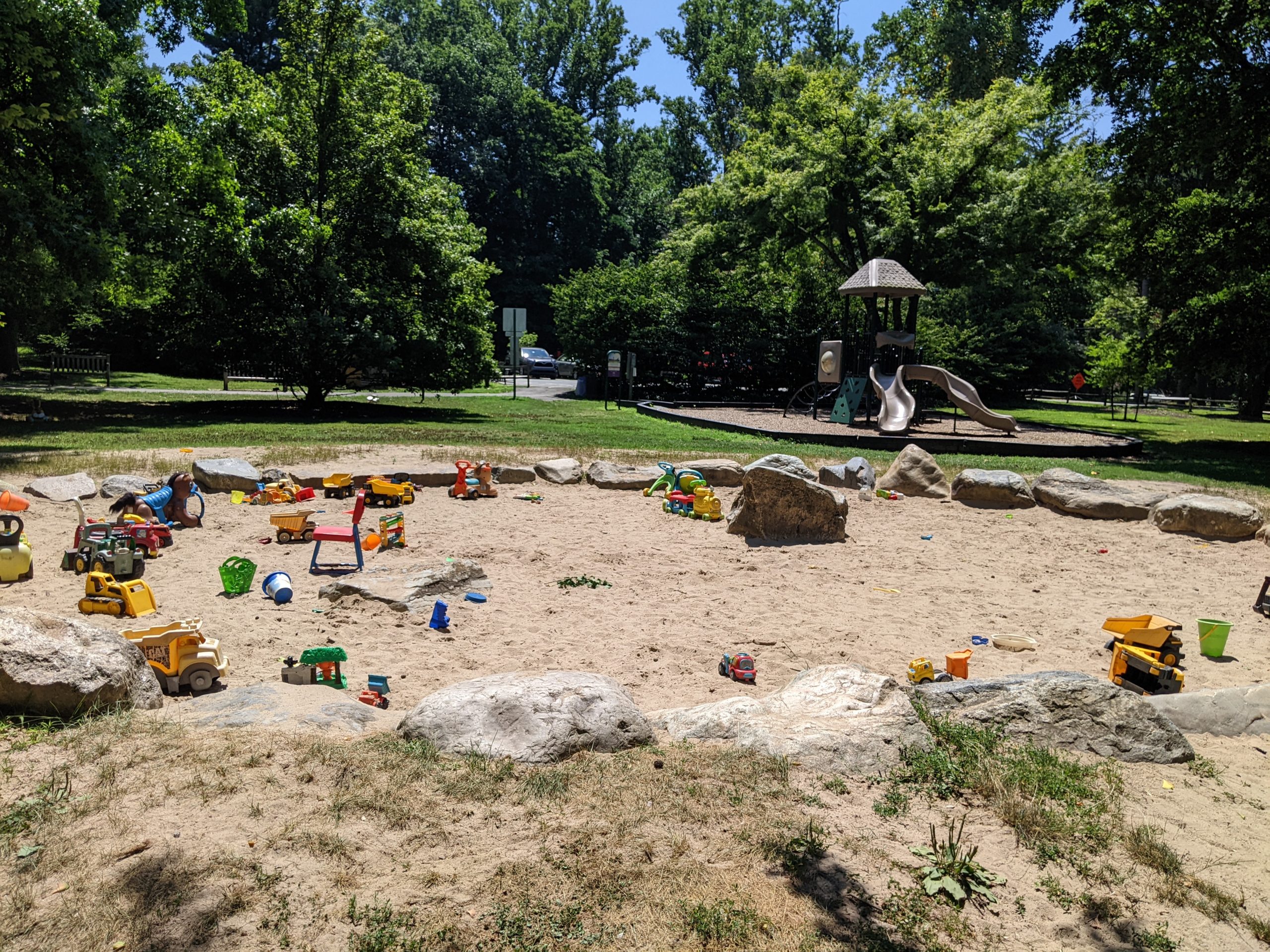 Marquand Park Playground in Princeton NJ Horizontal View - Playground with sandy pit