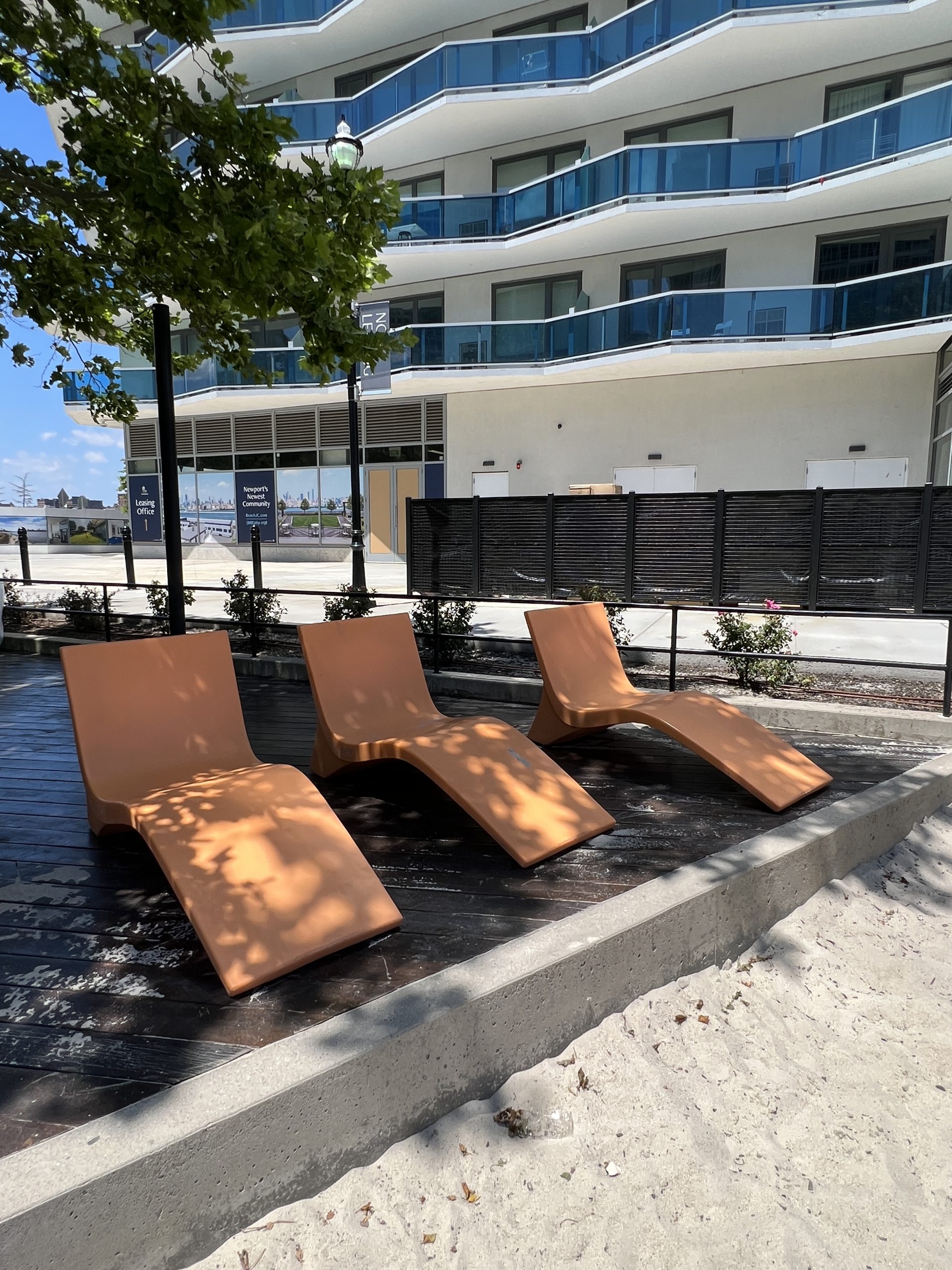 Newport Green Park in Jersey City NJ - Beach chairs on boardwalk TALL