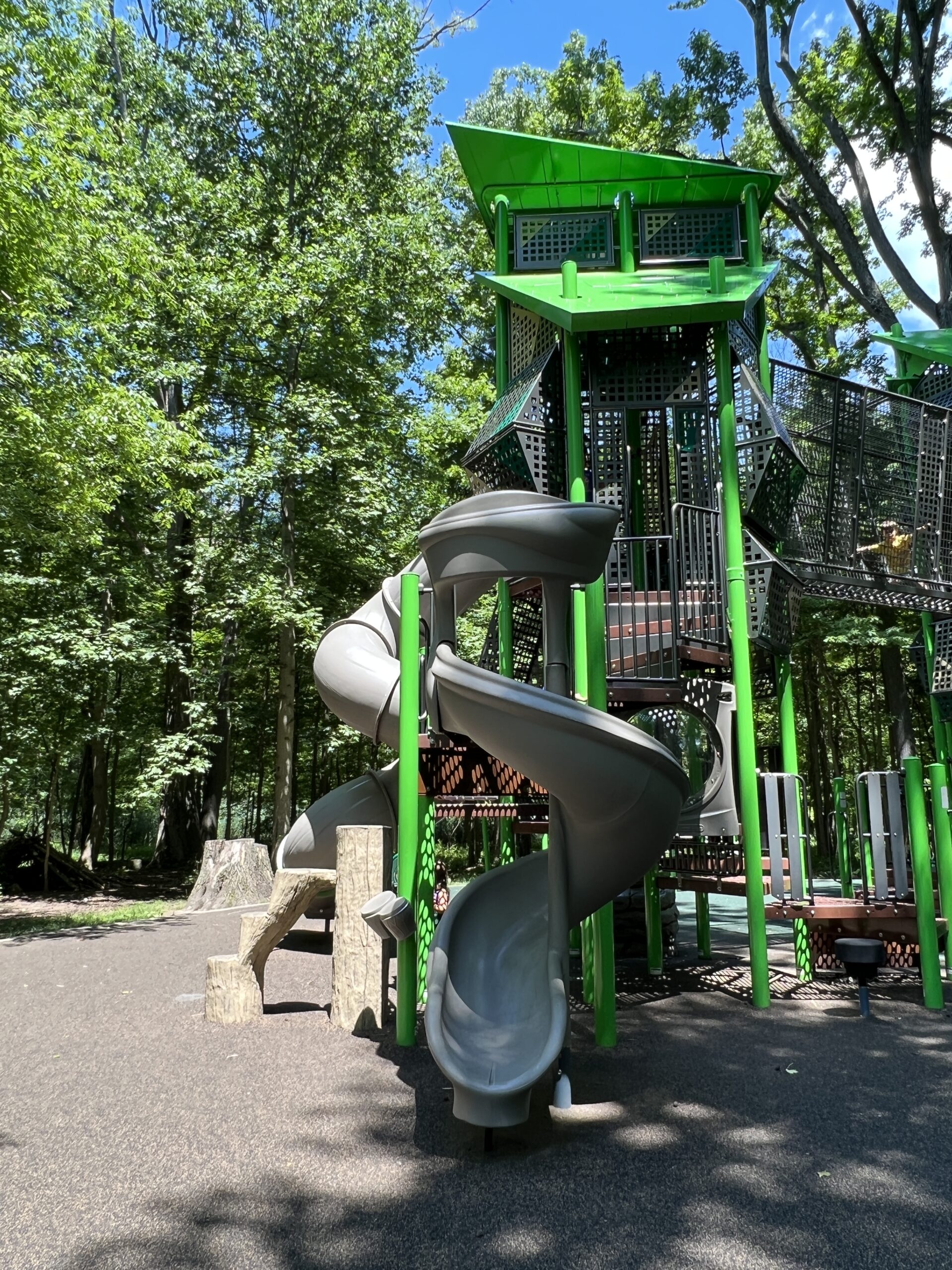 Nomahegan Park Playground in Cranford NJ - Large structure - SLIDE open twisting slide TALL image