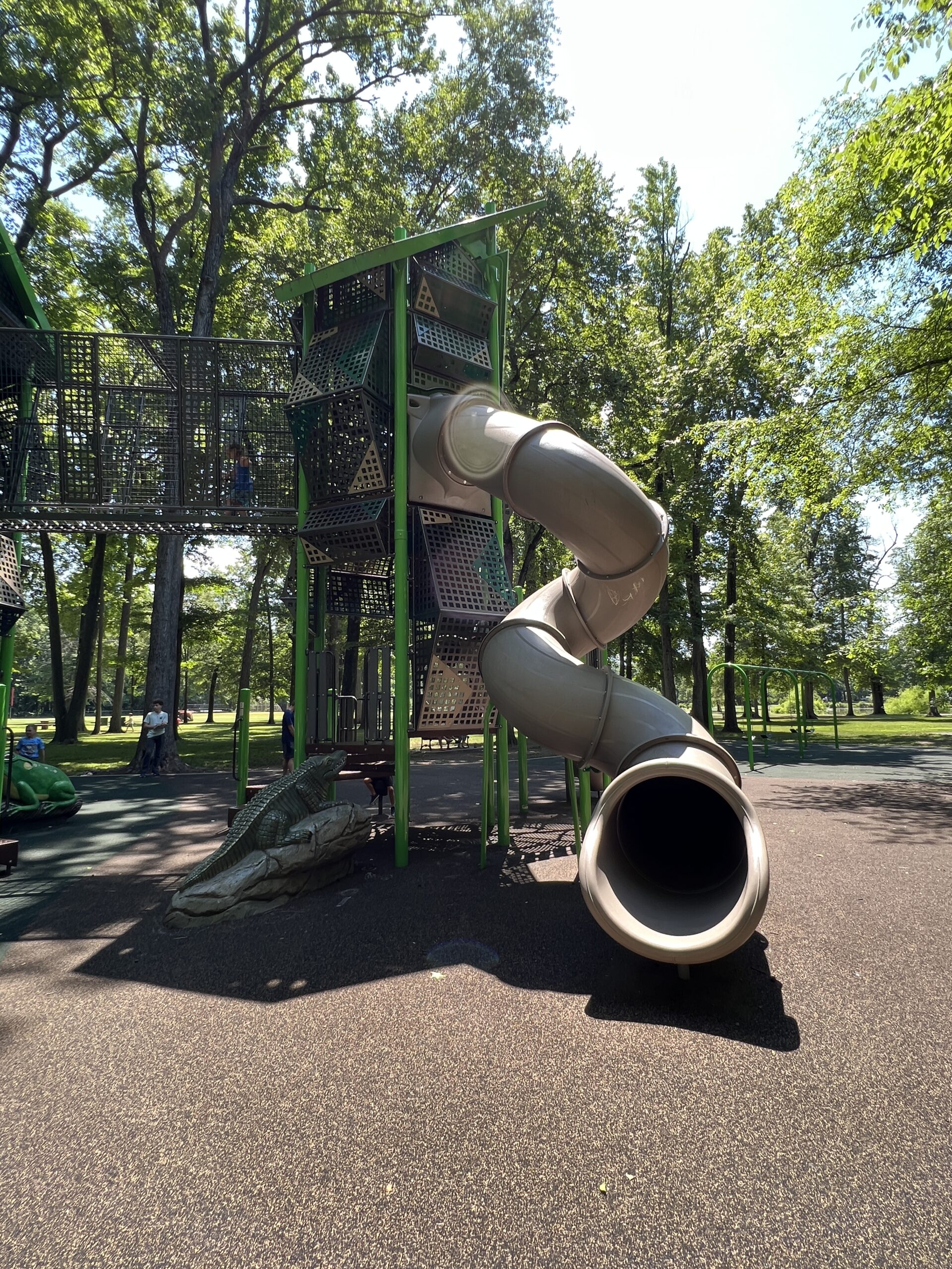 Nomahegan Park Playground in Cranford NJ - Large structure - SLIDE second tunnel twist slide with window TALL image