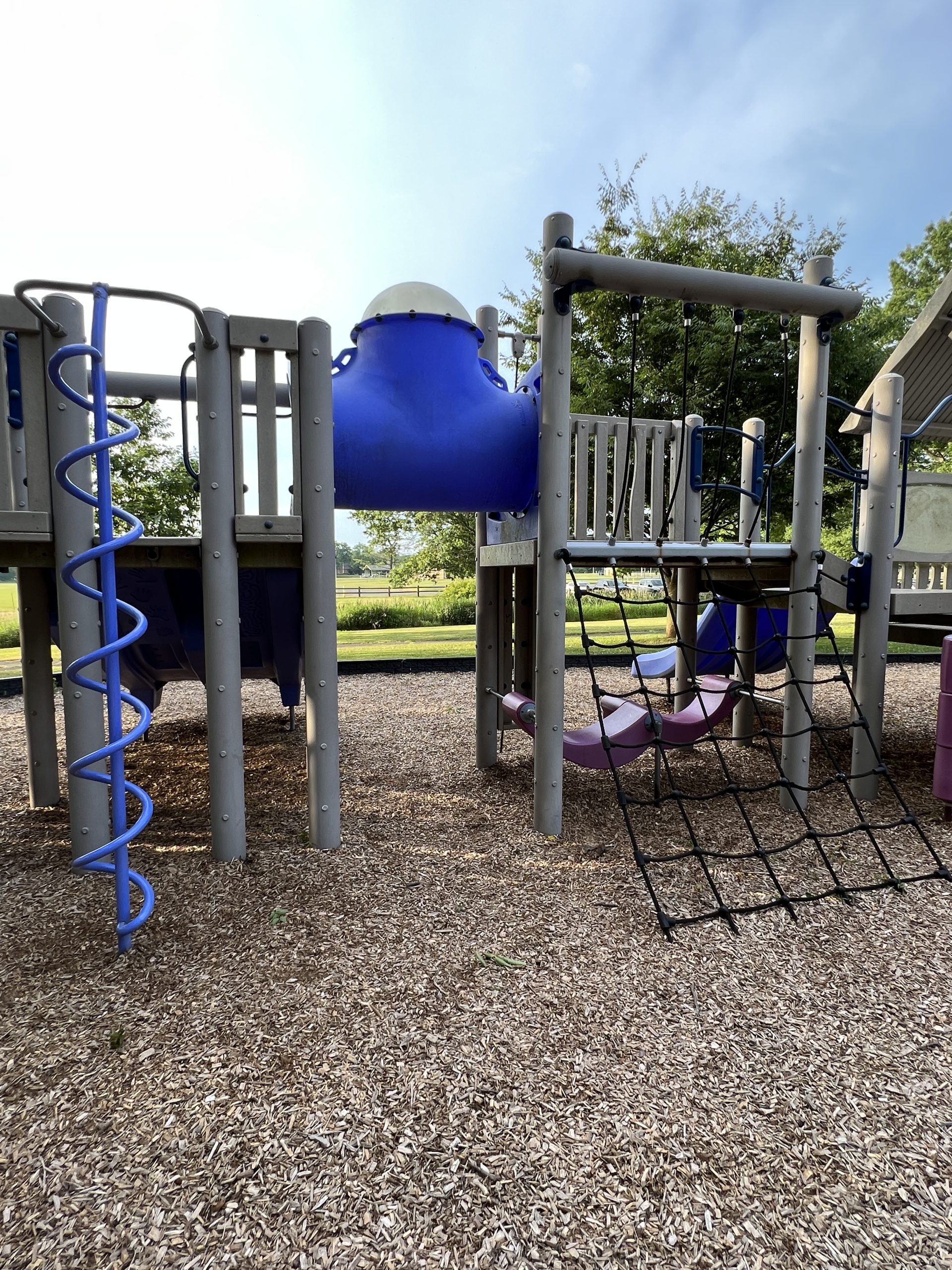 North Branch Park Playground in Bridgewater NJ - Features - rope climbing wall, twisted ladder, and tunnel connector