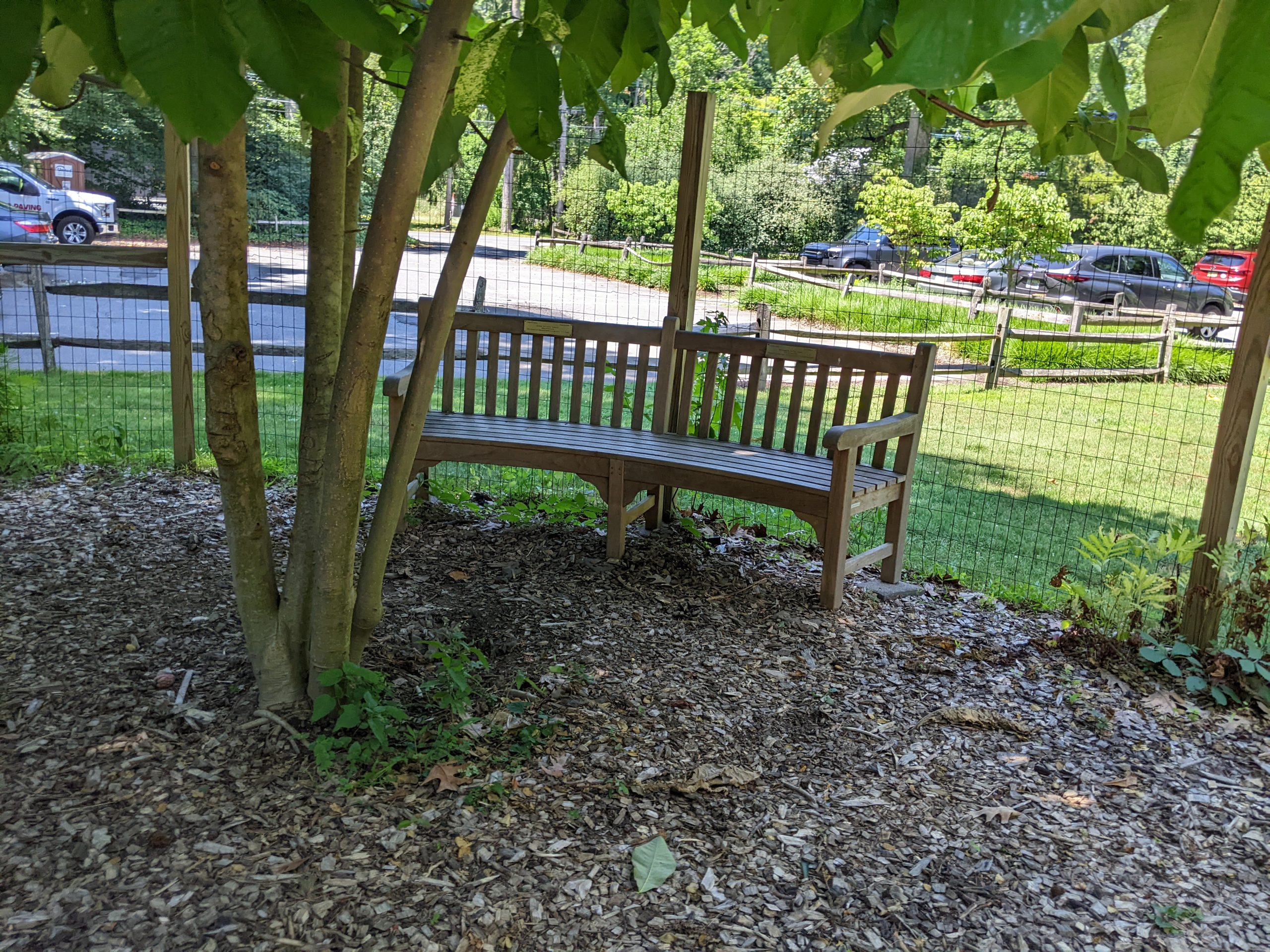 SHADY - Bench near gate at Marquand Park in Princeton NJ