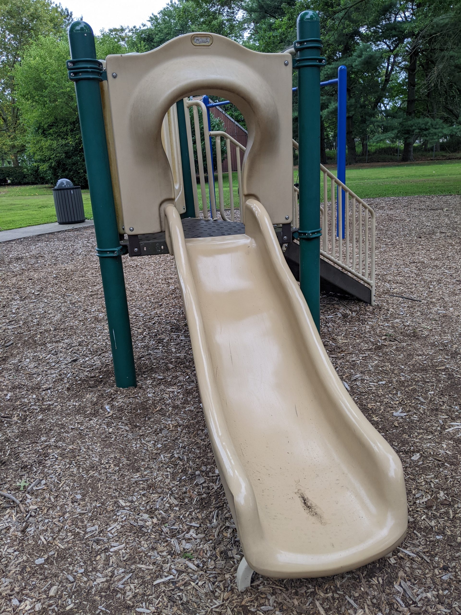 SLIDE - straight slide tall tan color At Red Bank Battlefield Park Playground in National Park NJ