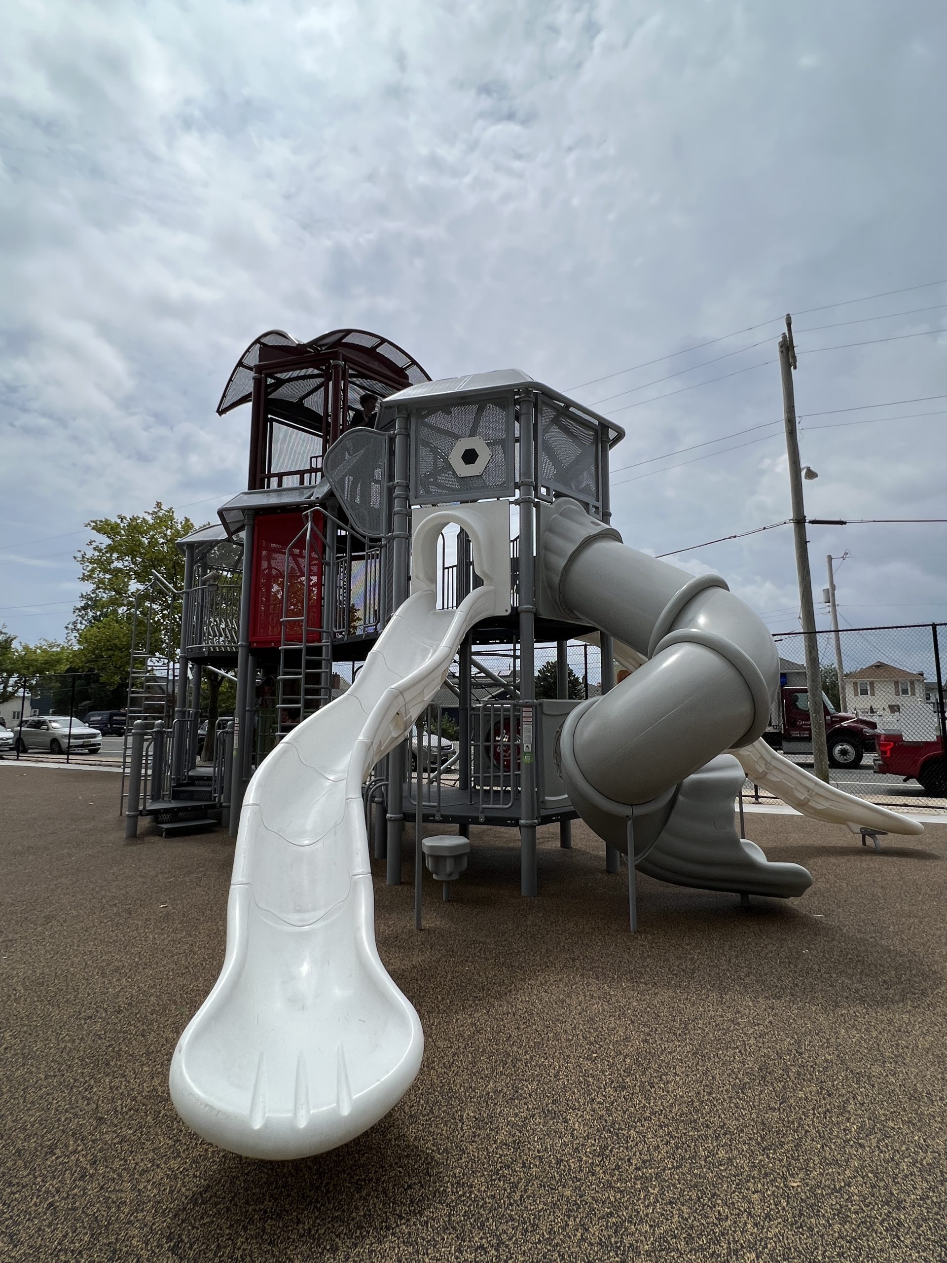 TALL - Slides on field side at Baby Lucy Playground in Margate NJ