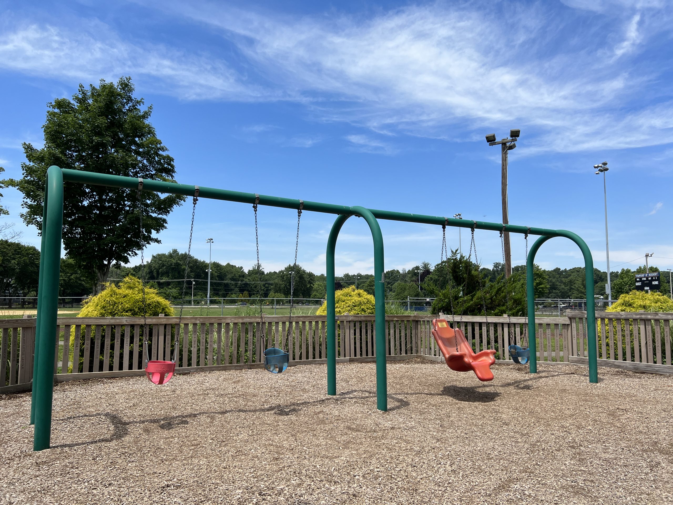 TOT LOT at Imagination Station Playground in Roxbury NJ - SWINGS 3 baby and 1 angled bucket swing