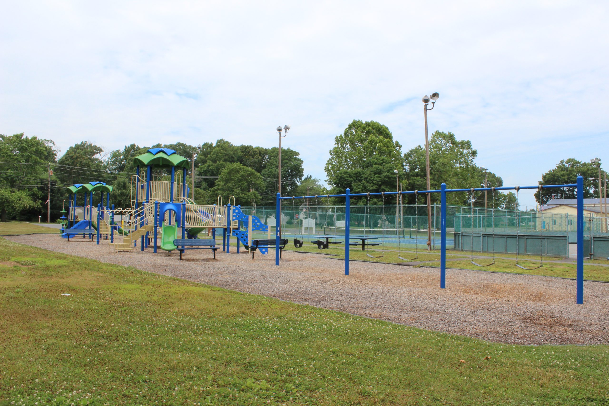 WIDE - Playground with swing structure at Frank LoBiondo Sr. Park Playground in Deerfield Township NJ