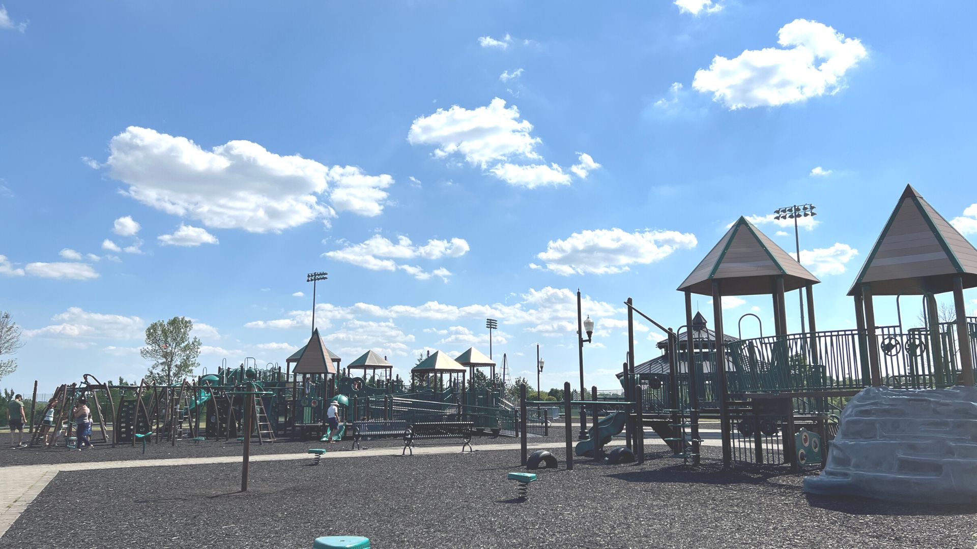 WIDE view of both playgrounds at Overpeck County Park Playground in Leonia NJ