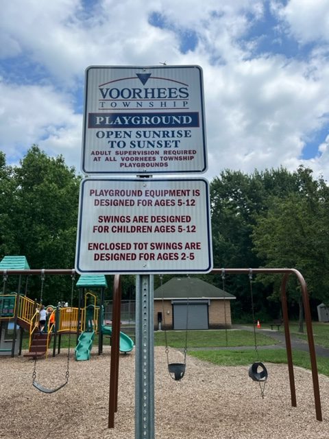playground sign at Kirkwood Park Playground in Voorhees NJ