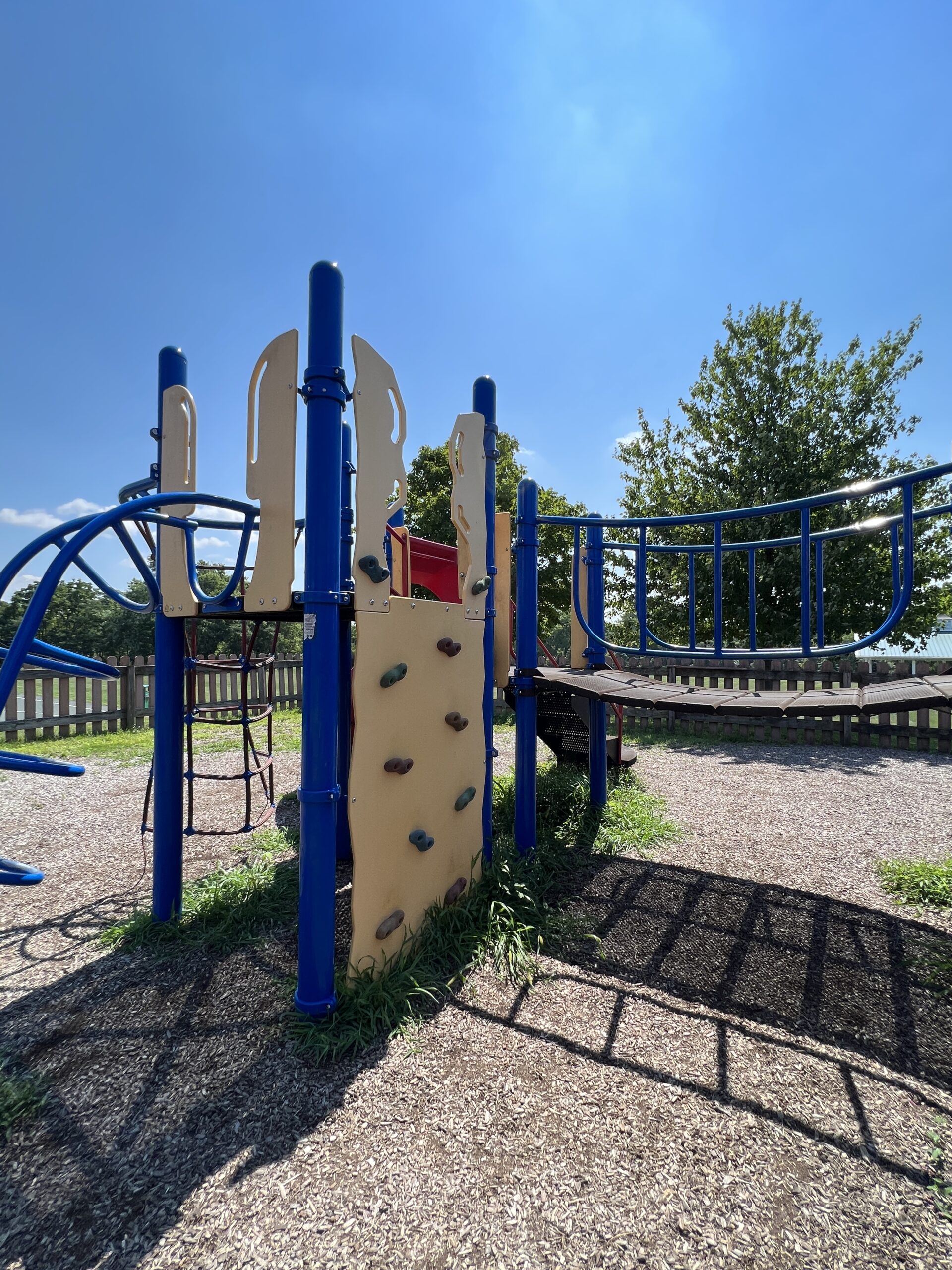Alexandria Township Park Playground in Milford NJ - Features - rock climbing wall and bridge