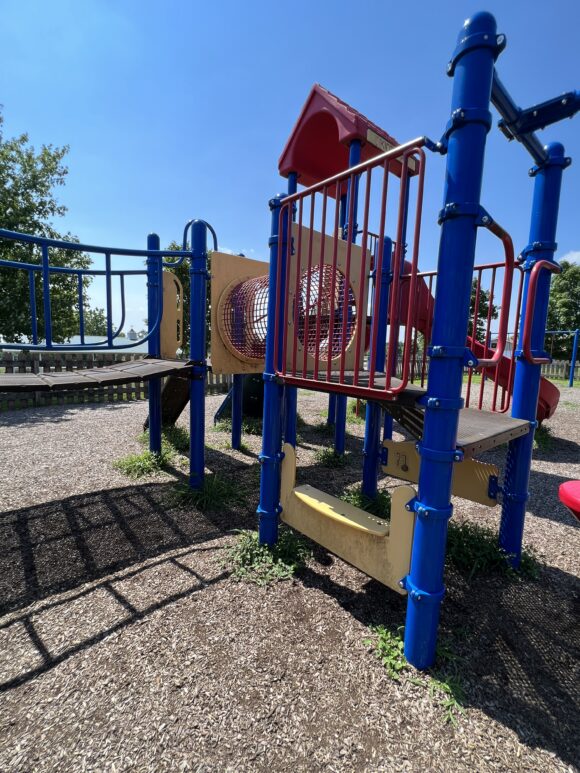 Alexandria Township Park Playground in Milford NJ - SHADY area underneath large playground