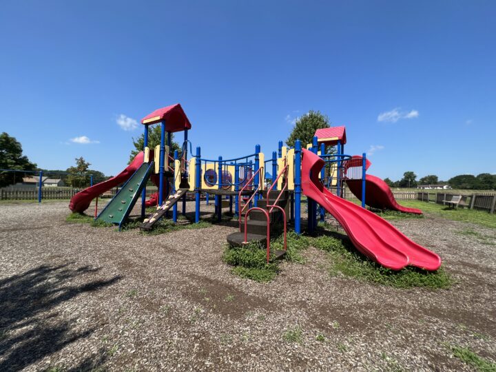Alexandria Township Park Playground in Milford NJ - WIDE image - large playground side image with climbing walls