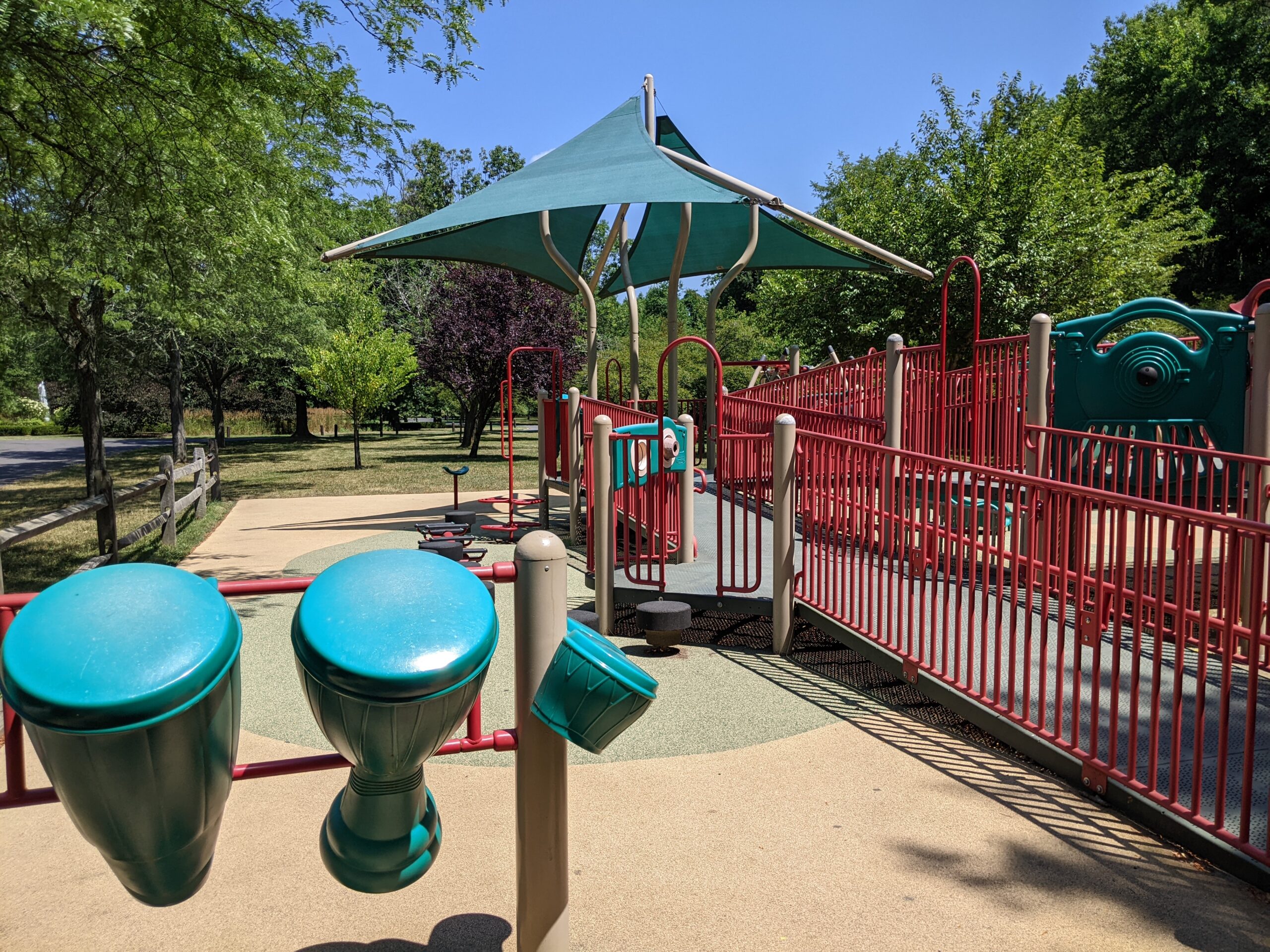 Children's Park Playground at Veteran's Park in Hamilton Township NJ - Accessible - ramp and path with Drums WIDE image