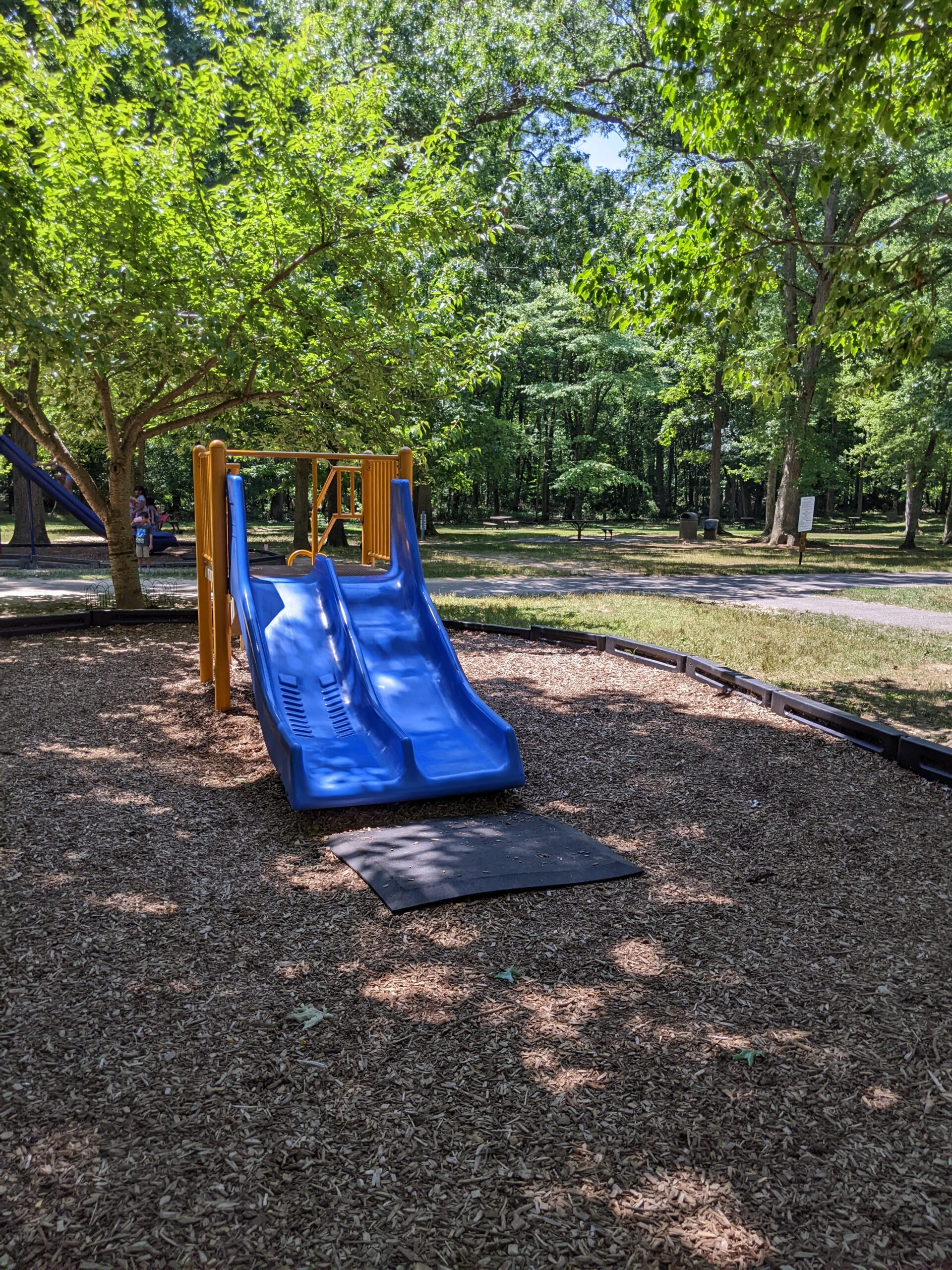 Children's Park Playground at Veteran's Park in Hamilton Township NJ - SLIDES - side by side blue slides on stand alone equipment