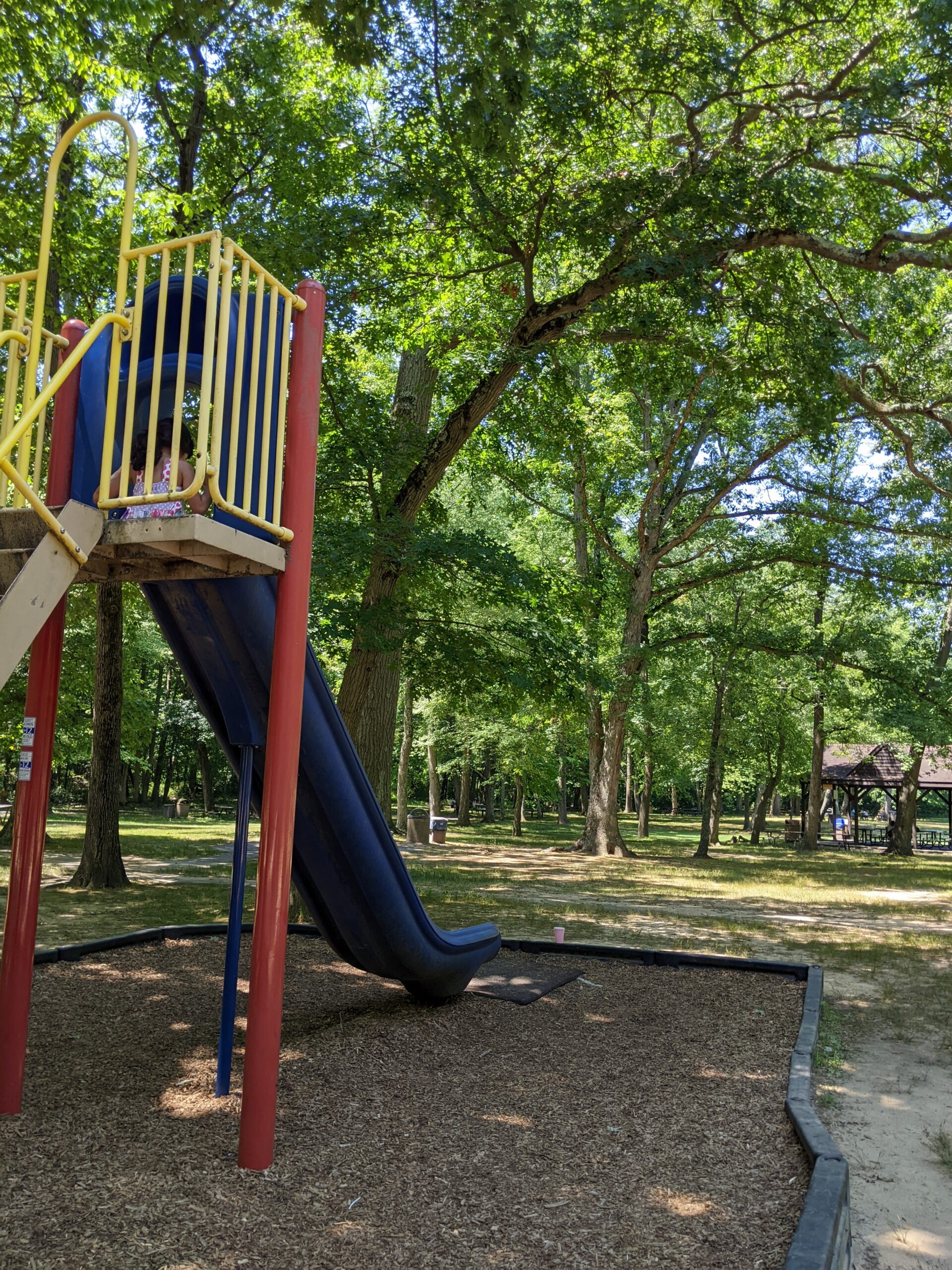 Children's Park Playground at Veteran's Park in Hamilton Township NJ - SLIDES - straight blue slide