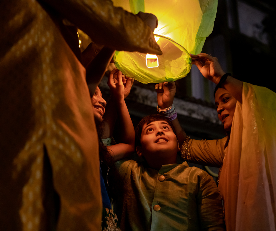 Family Holding a Sky Lantern