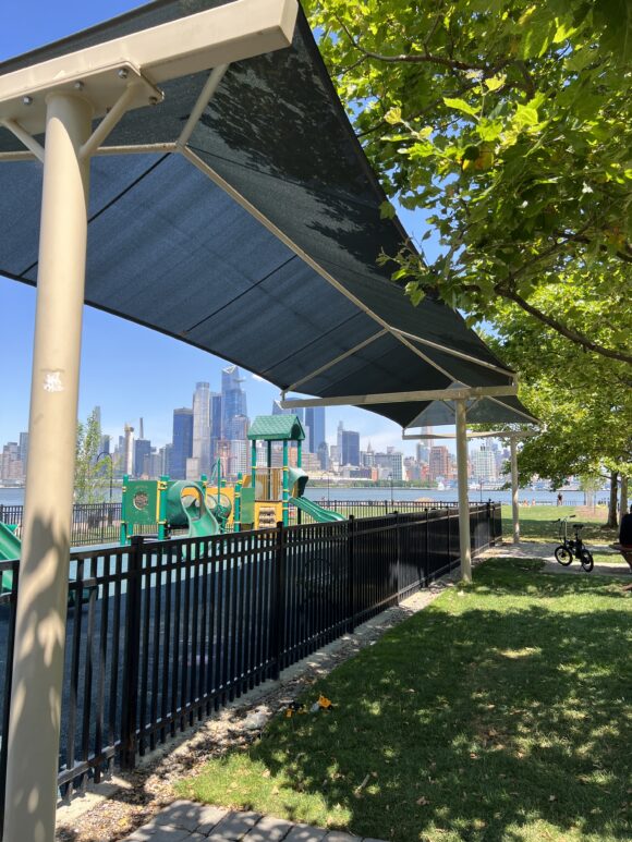 Maxwell Place Park Playground in Hoboken NJ - SHADY canopy over benches at playground