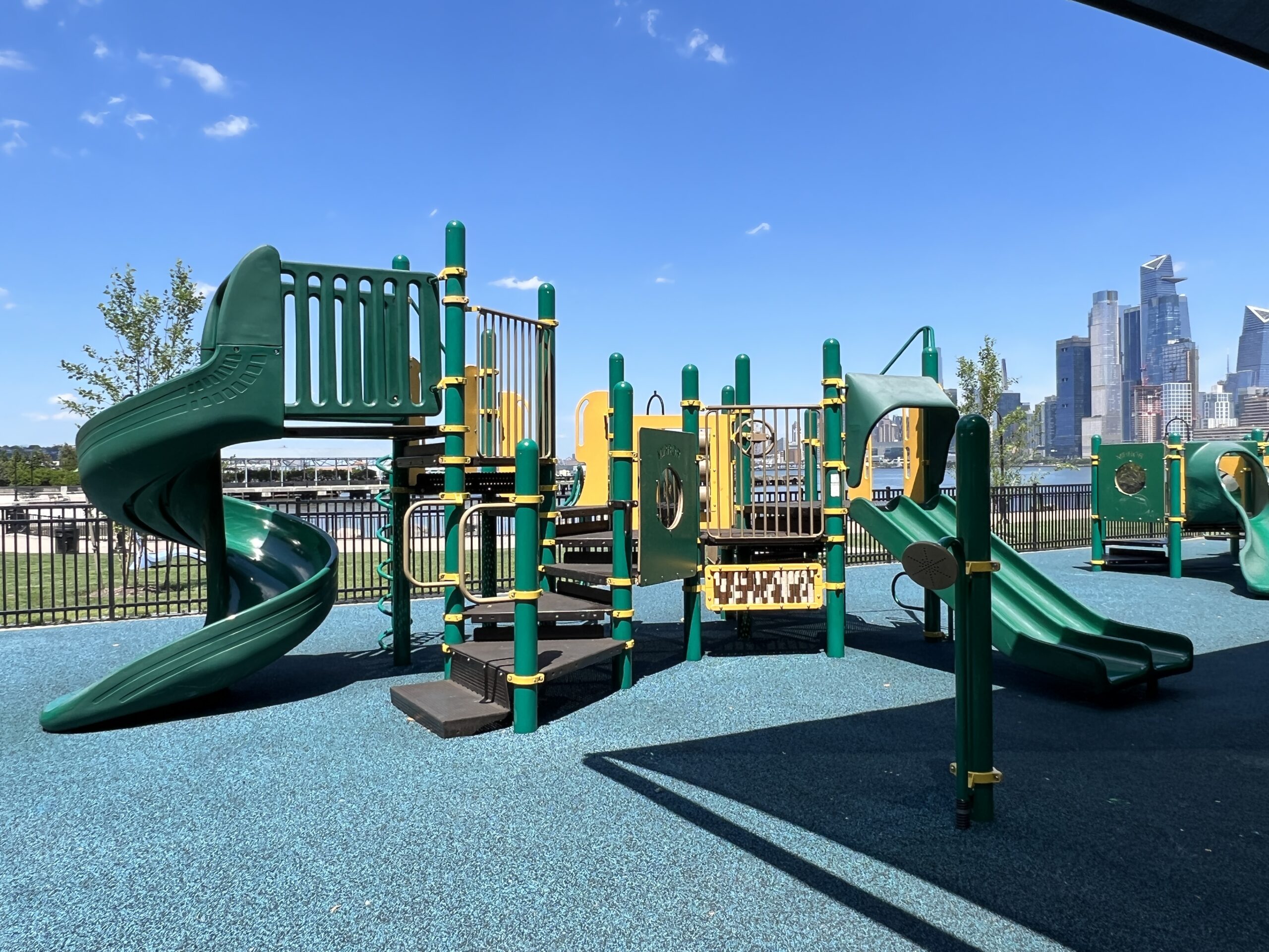 Maxwell Place Park Playground in Hoboken NJ - WIDE image - first playground structure front side view