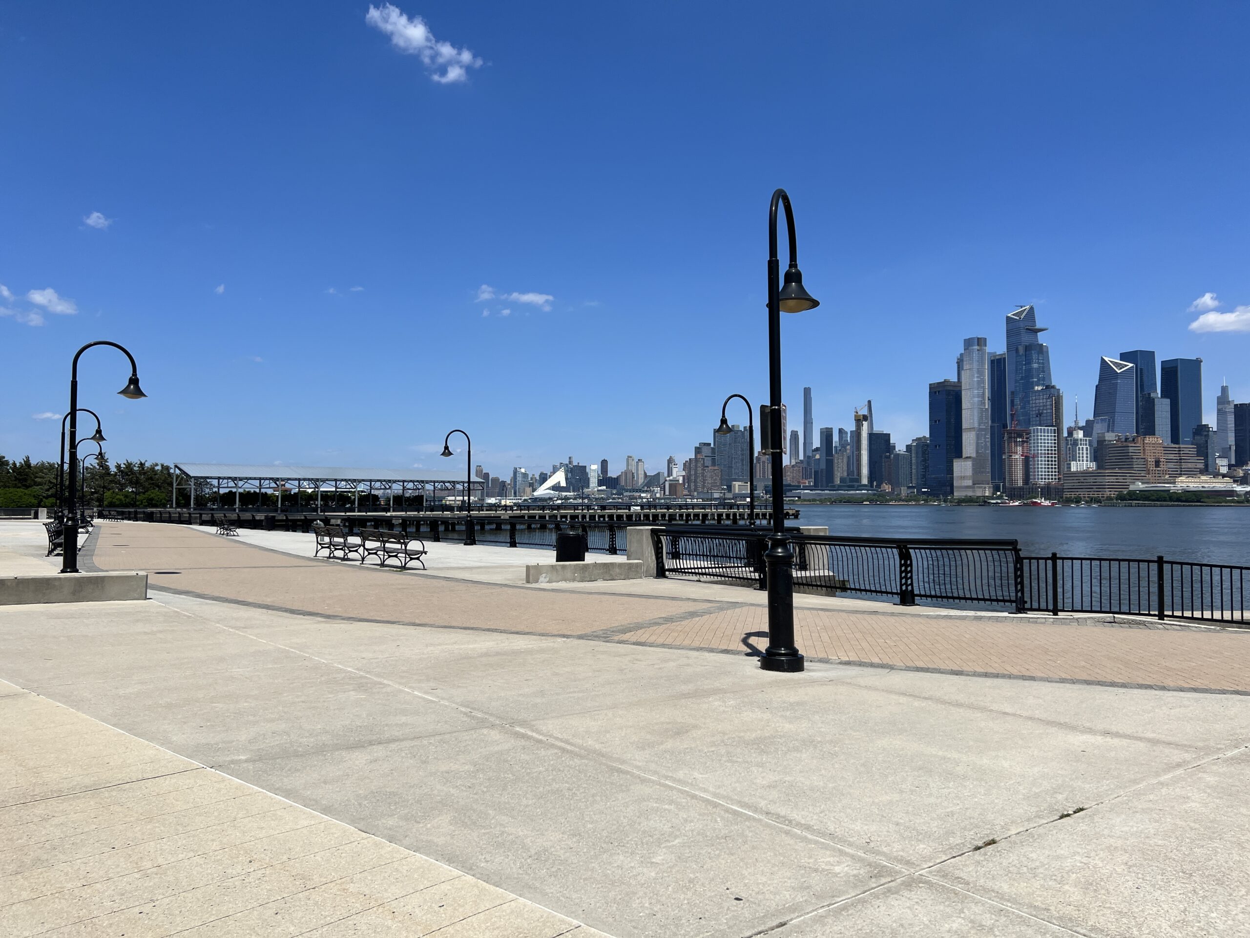 Maxwell Place Park in Hoboken NJ - Waterfront Walkway with benches and pier 1 WIDE image