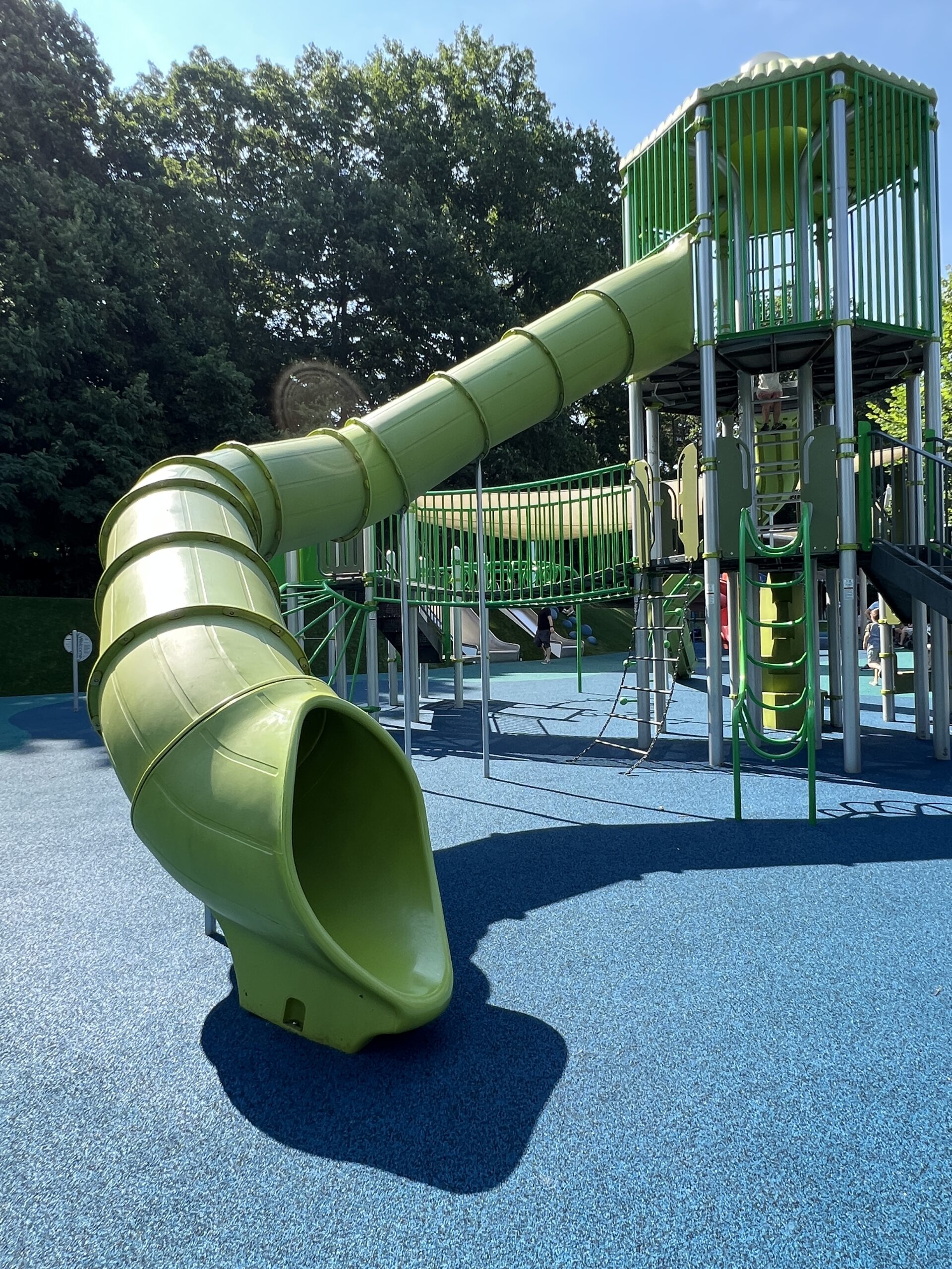 Verona Park Playground in Verona NJ - SLIDES - tall long tunnel slide with slight curve TALL image