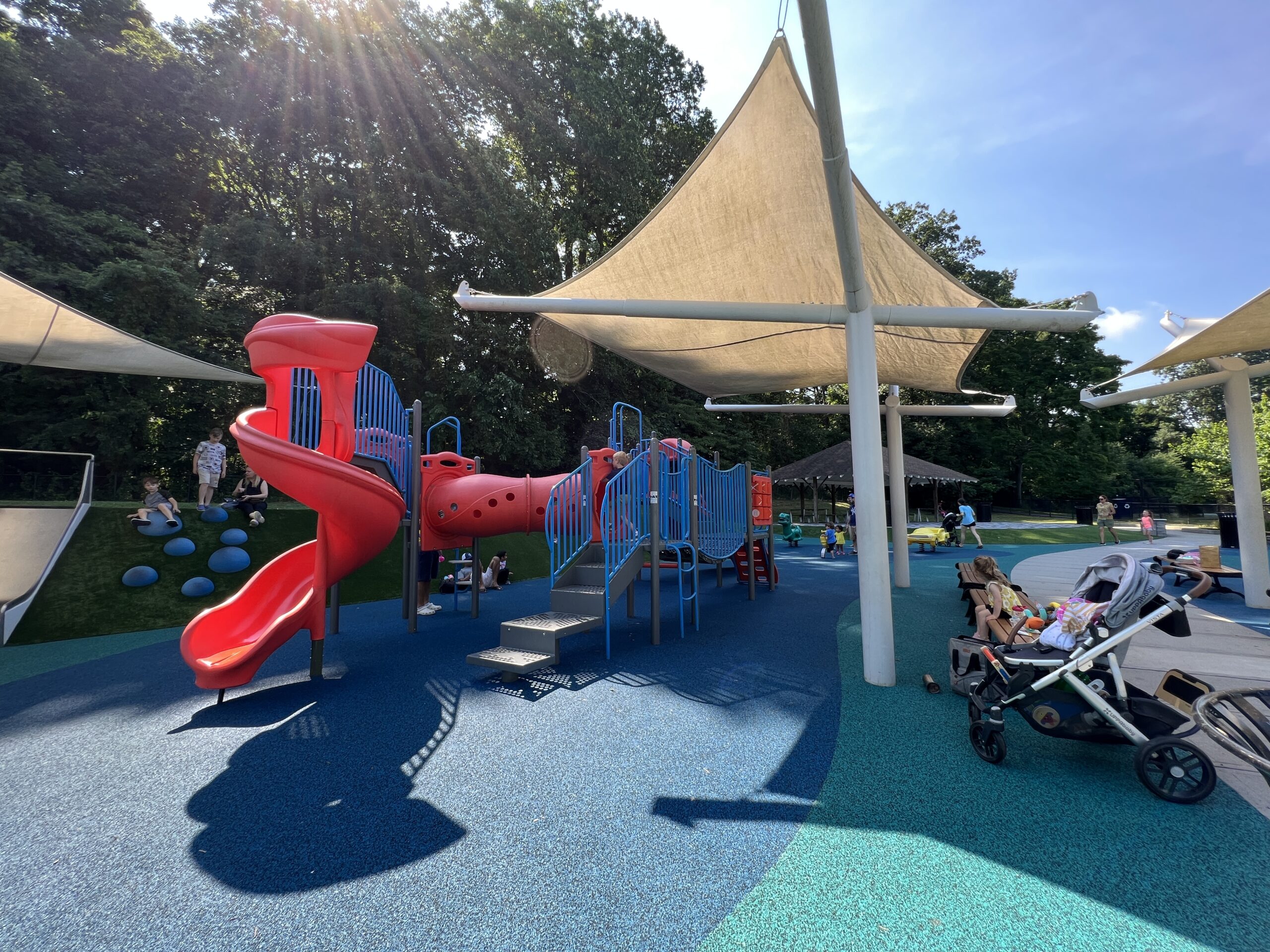 Verona Park Playground in Verona NJ - WIDE image - red and blue playground