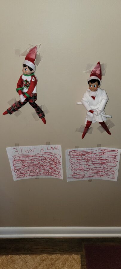 Elf on the Shelf Playing the Floor is Lava!