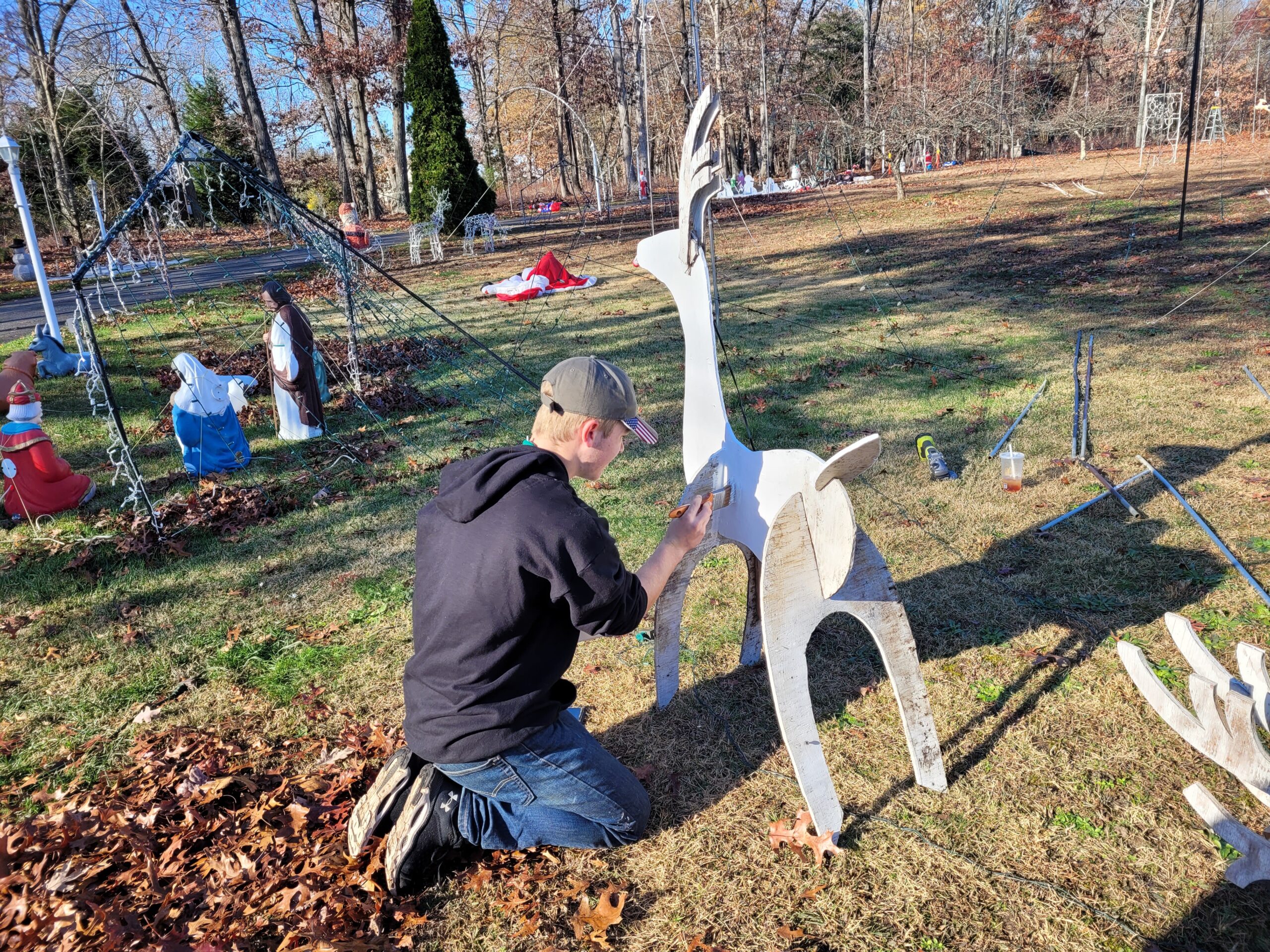 Hard at work getting the Lawlor Family Lights Christmas Lights display in Pittsgrove New Jersey ready