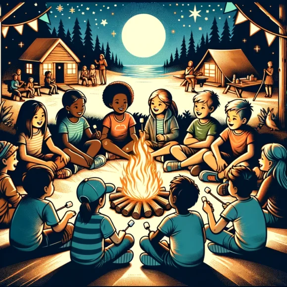 Children sitting around a campfire at a NJ Summer Camp
