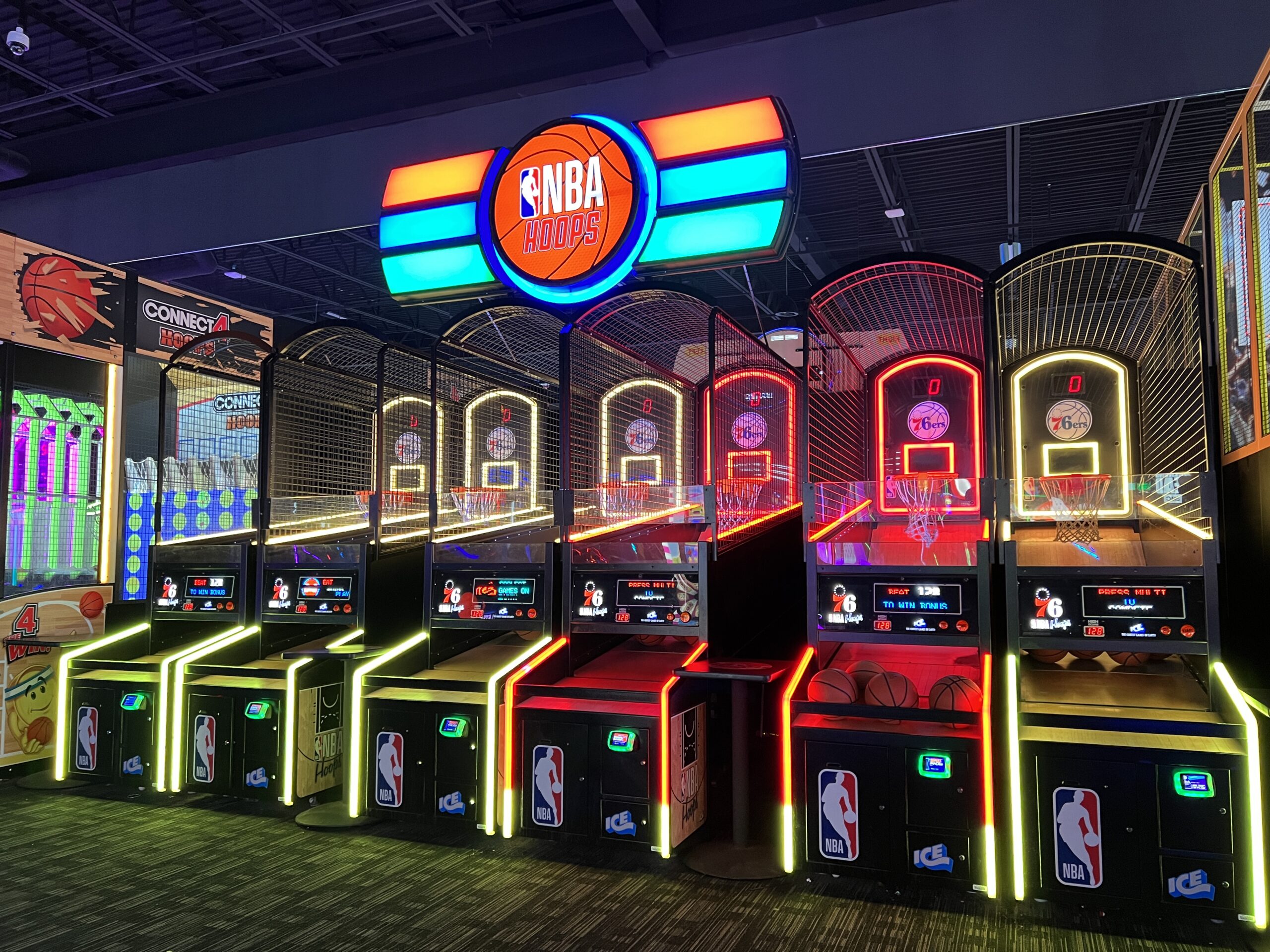 Line up of NBA Hoops Basketball games at NJ arcade in gloucester