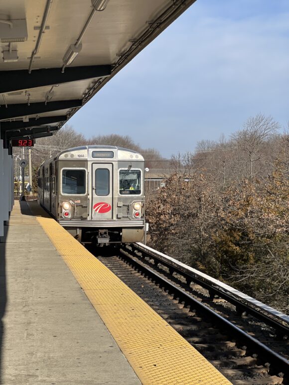 Patco Speedline train pulls into the Lindenwold NJ train station