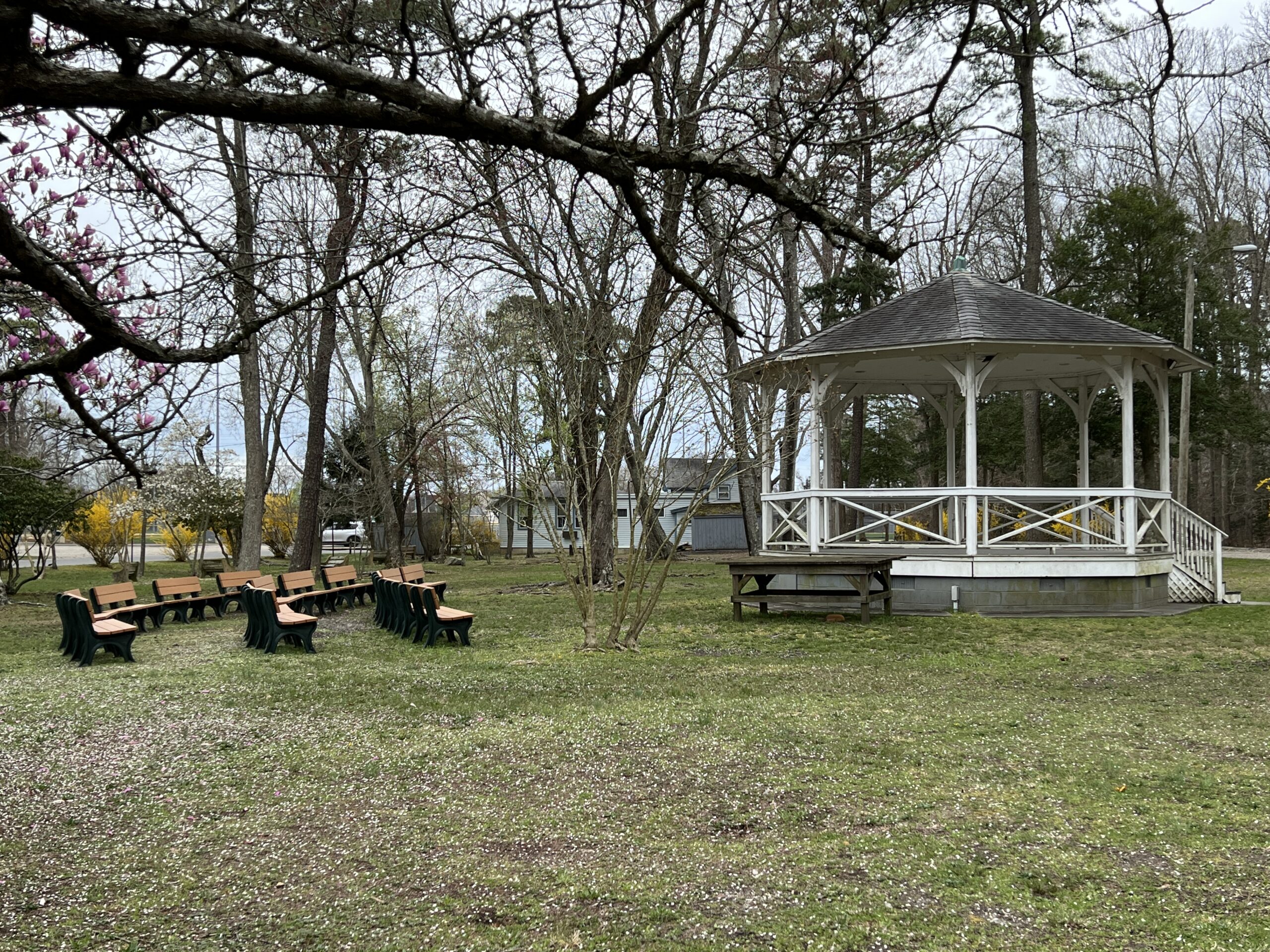 Birch Grove Park in Northfield NJ Gazebo with benches close up WIDE image