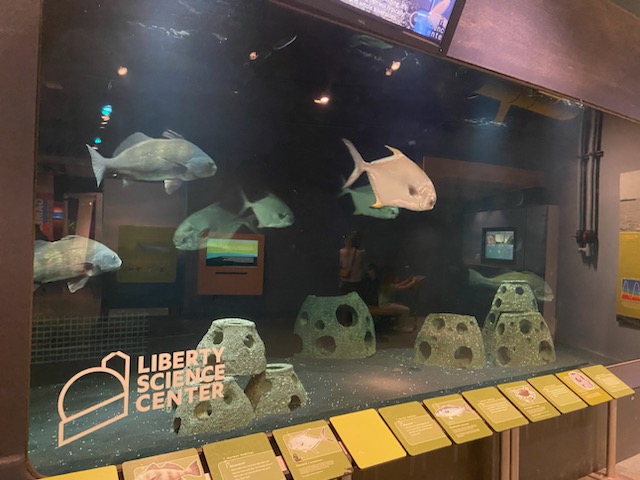 large fish tank at Liberty Science Center